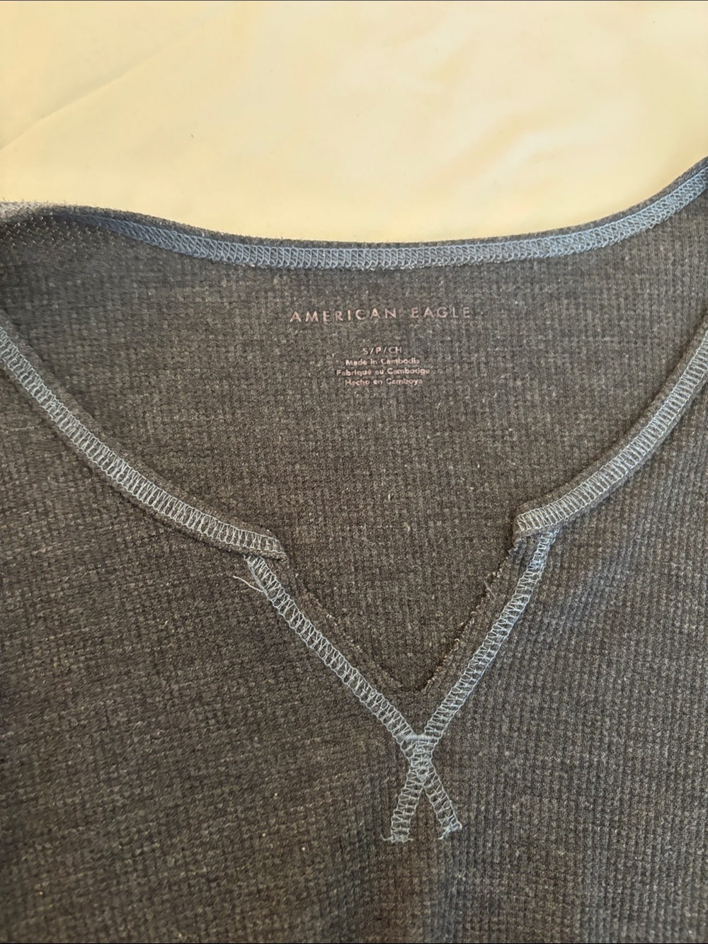 American Eagle Outfitters Long Sleeve Ribbed Henley Top in Rust and Charcoal - Picture 3 of 8